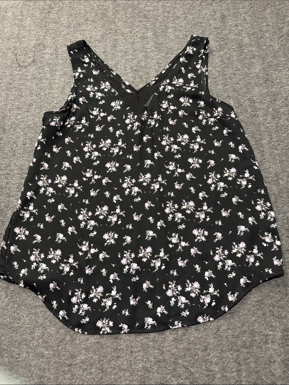 Maurices Black Floral V-Neck Camisole‎ with Lavender Print